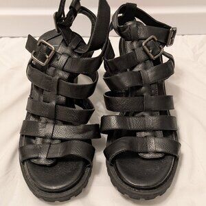 Black Gladiator Sandal Block Heels 7